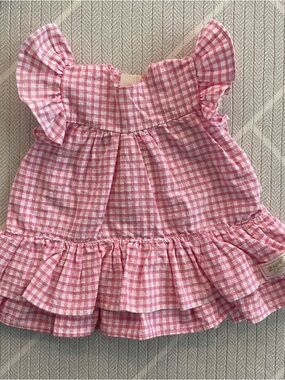 VTG)Zapf Creation Pink Gingham Ruffle Baby Doll Dress